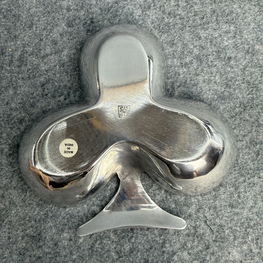 Vintage Metal Club Shaped Card‎ Theme Snack Plate Tray Silver Color Party Poker